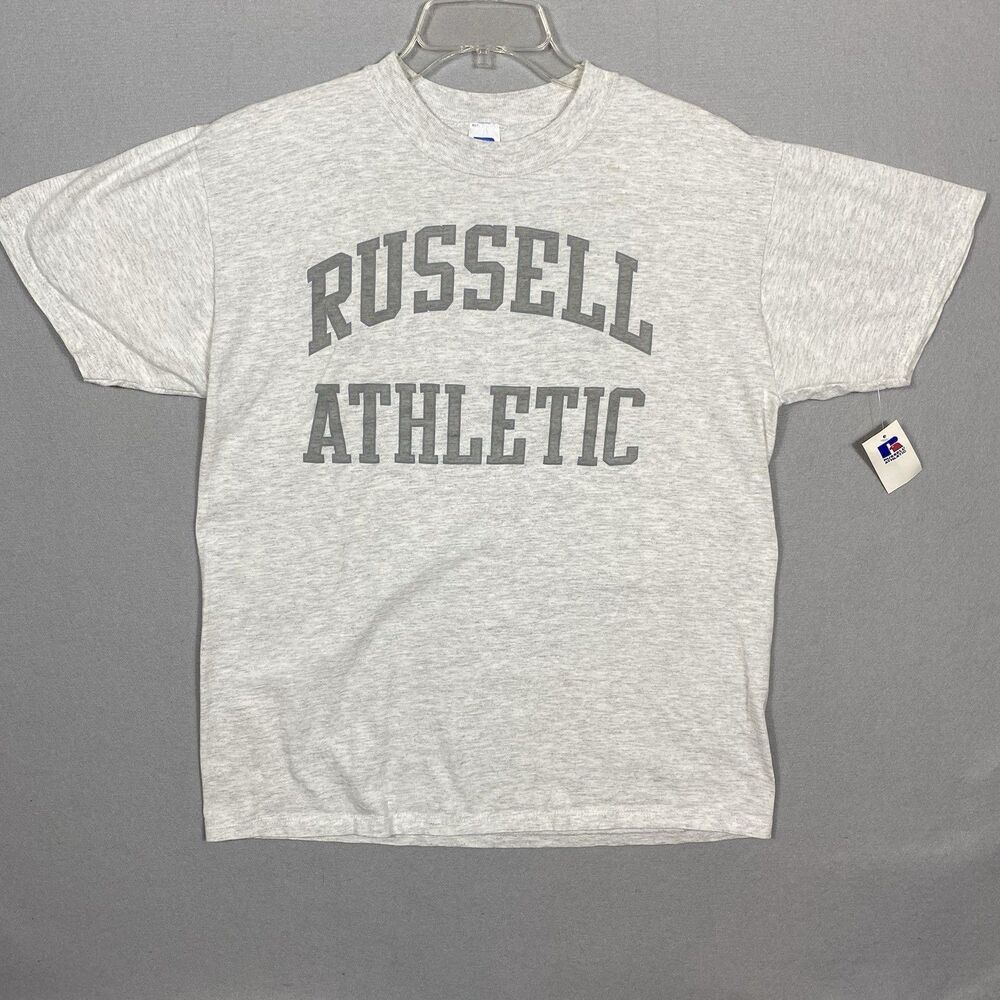 Russell Athletic Shirt Gray L Spellout Made in USA Vintage Logo